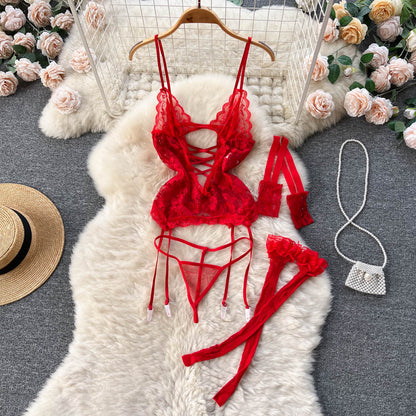 Red Lace Hollowed See-through Jumpsuit