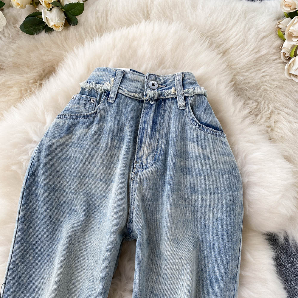 Vintage Loose Straight Ruffle Jeans