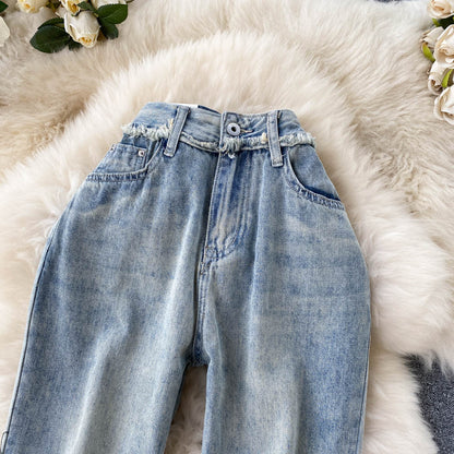 Vintage Loose Straight Ruffle Jeans