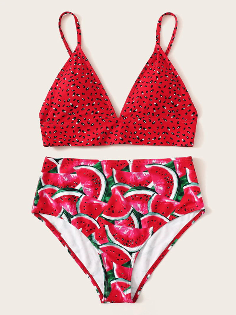 Fruit Pattern Printed High-waist Tankini