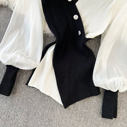 Color Blocking V-neck Patchwork Knitwear