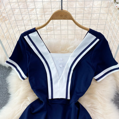 Korean Style Navy Collar Dress
