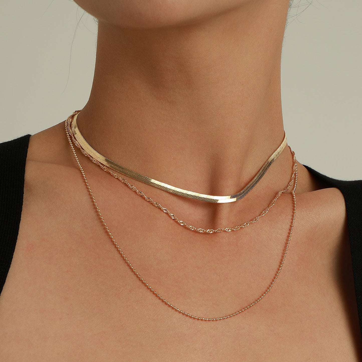Snake Bone Bead Layered Necklace