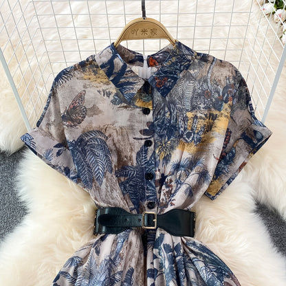Indigo Painting A-line Maxi Dress