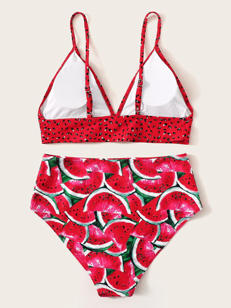 Fruit Pattern Printed High-waist Tankini