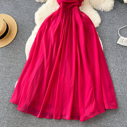 Red Pleated Midi Party Dress