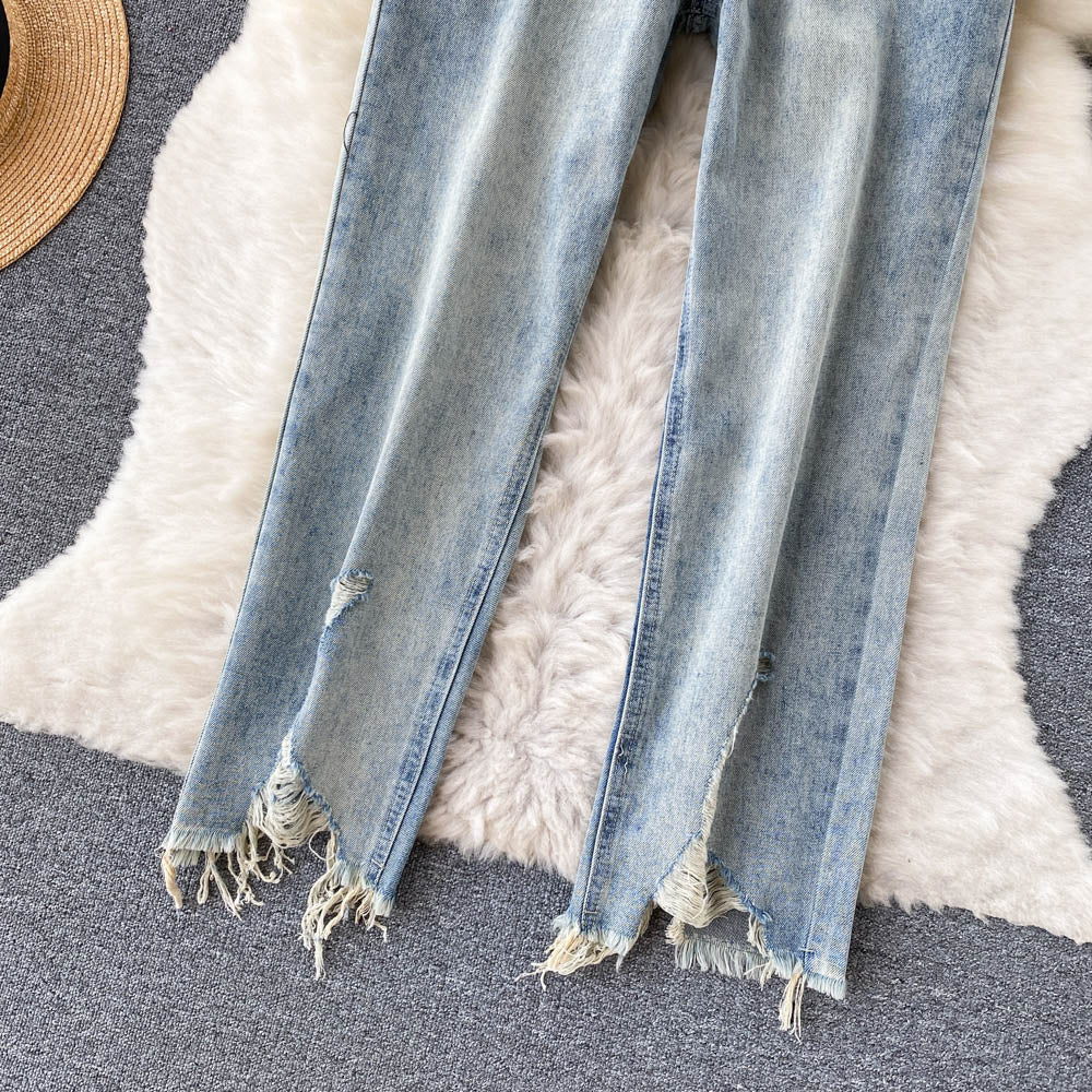 Vintage Loose Straight Ruffle Jeans