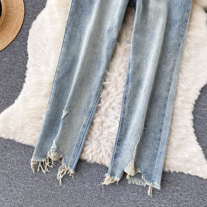 Vintage Loose Straight Ruffle Jeans