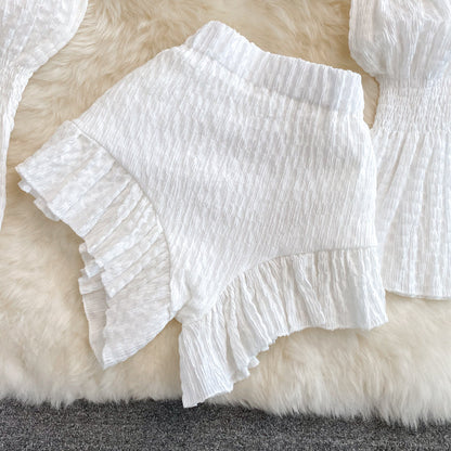 Square Collar Shirt&Shorts 2Pcs Set