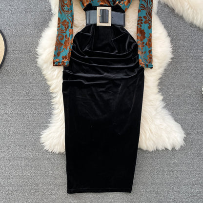 Elegant Pleated Print Faux Two-Piece Dress
