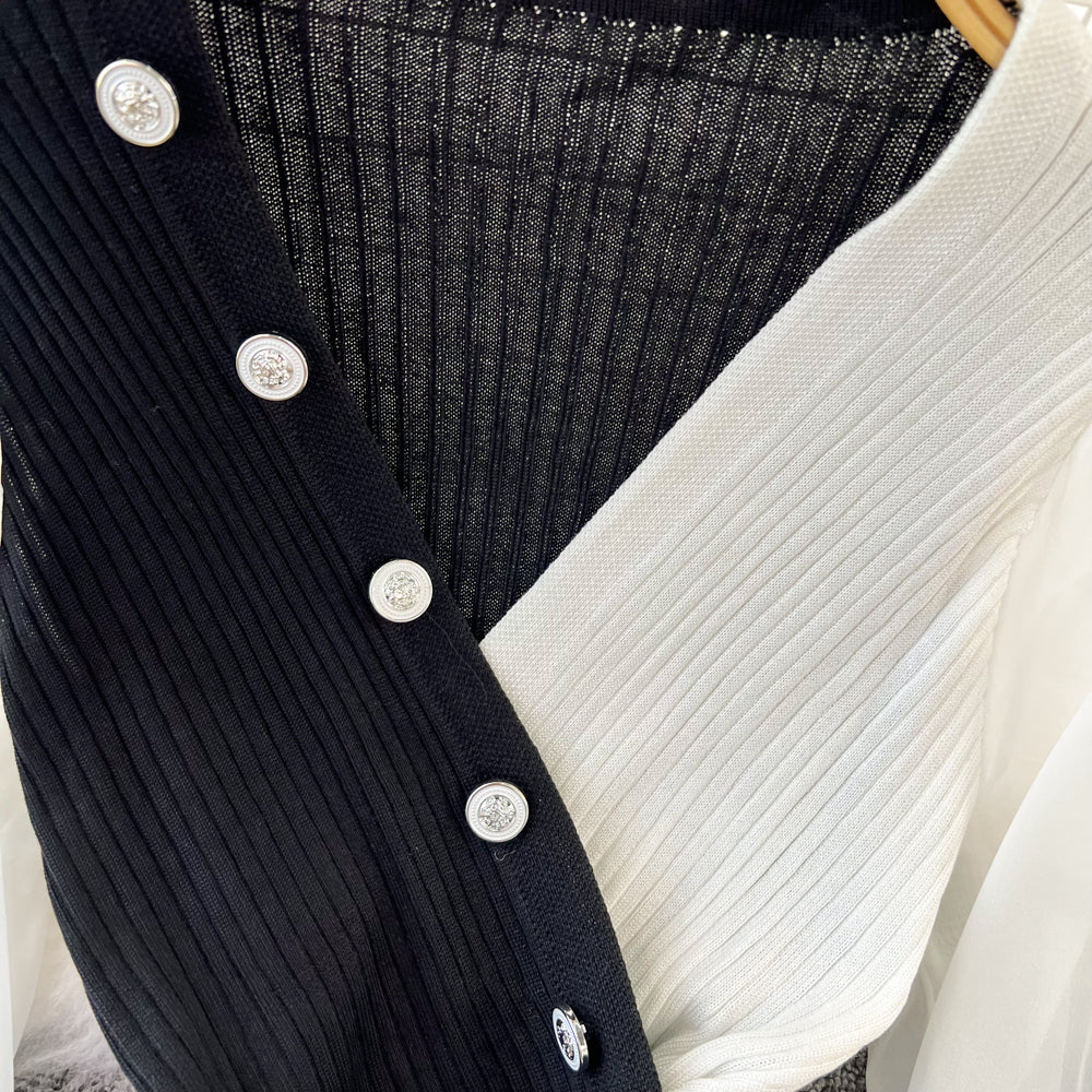 Color Blocking V-neck Patchwork Knitwear