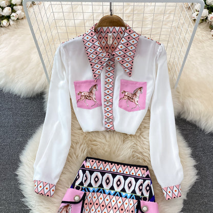 Printed Shirt & High Waist Skirt Two Piece Set