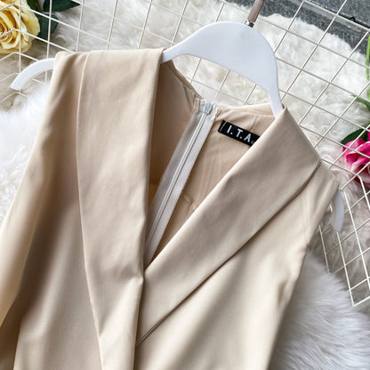 Office Shawl Collar Belted Jumpsuit