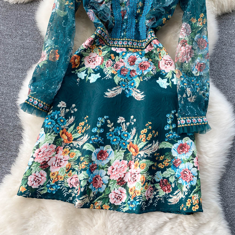 Lace-paneled Beaded Jacquard Dress
