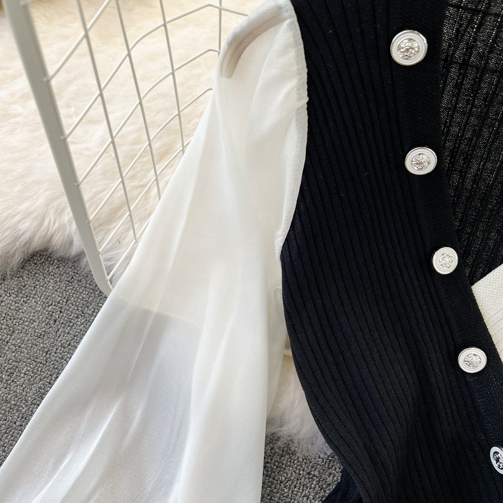 Color Blocking V-neck Patchwork Knitwear