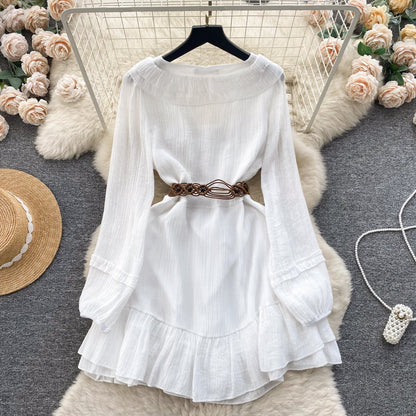 Sweetie Lace-up Ruffled White Dress
