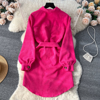 Contemporary Sleek Corduroy Shirt Dress