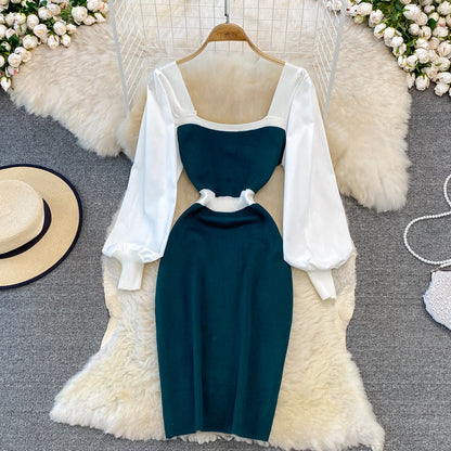 Color Blocking Patchwork Knitted Dress