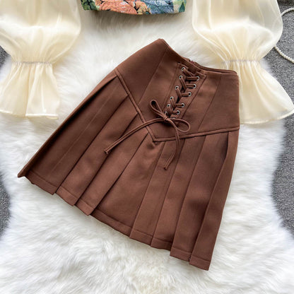 2pcs Bubble-sleeve Top with Pleated Skirt