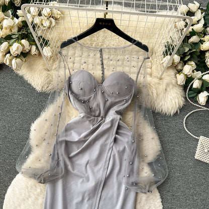 Stella Sequin-Embellished Mesh Maxi Dress