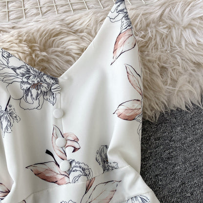 Printed V-neck Strap Beach Dress