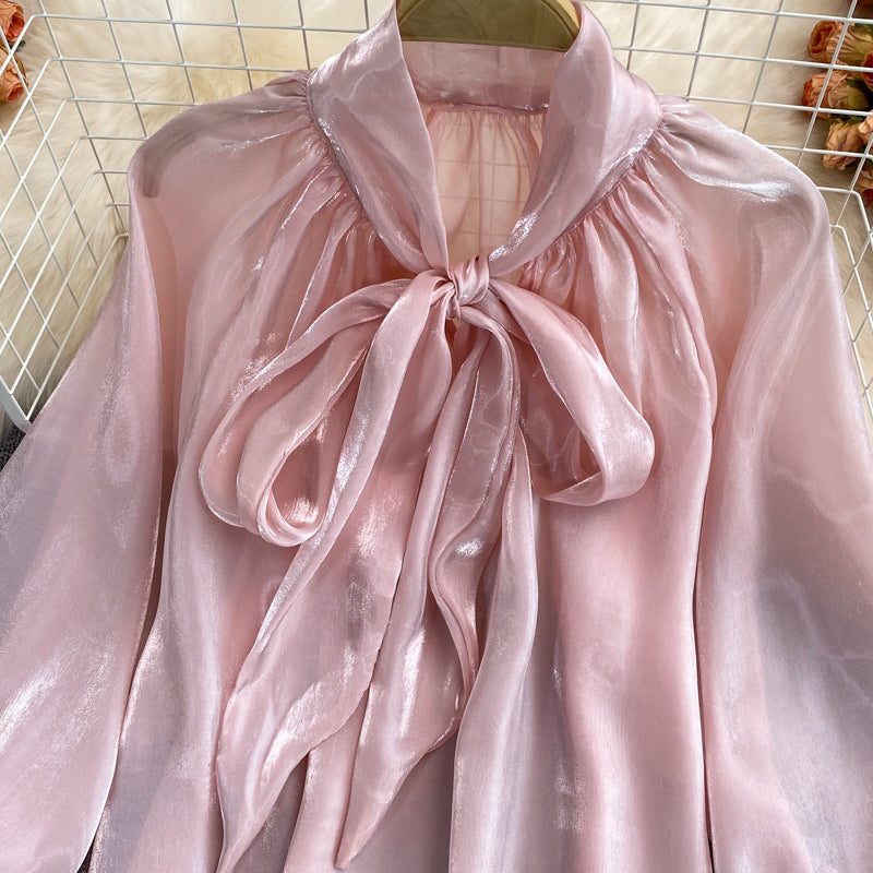 Retro Loose Bow Tie Shirt