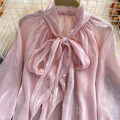 Retro Loose Bow Tie Shirt