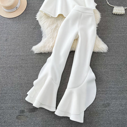 Asymmetrical Ruffle One-Shoulder Top & Palazzo Pants Set