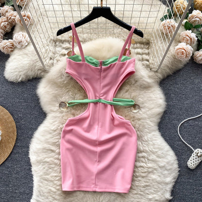 Cut-Out Color Block Slip Dress