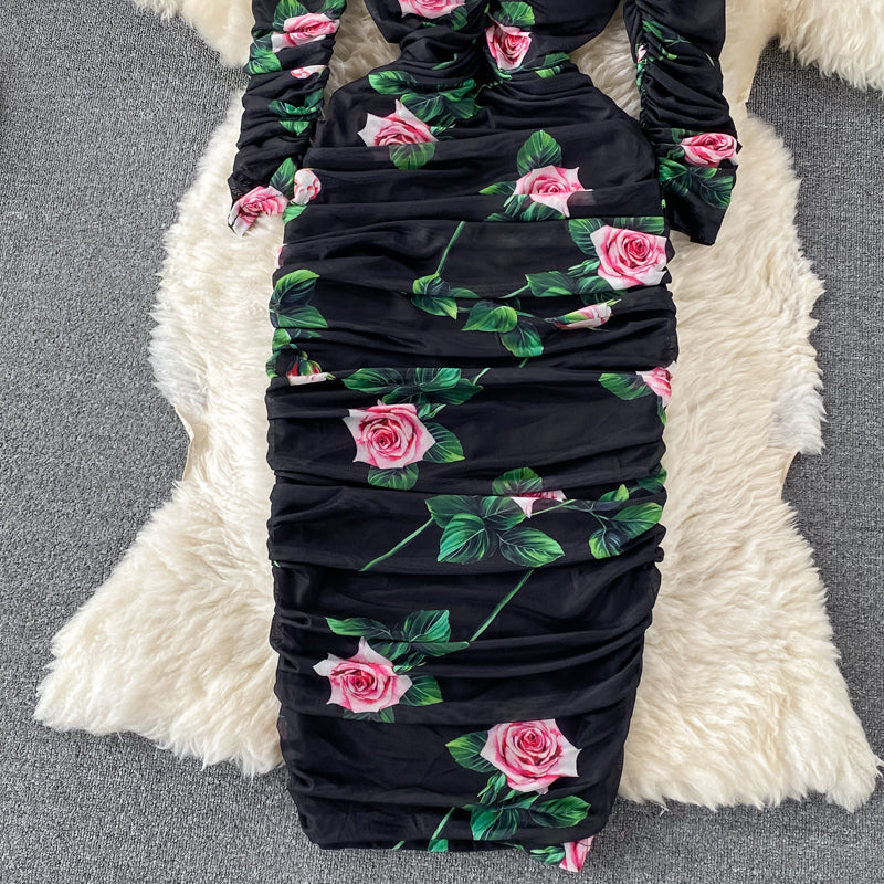 Square Neck Printed Mesh Dress