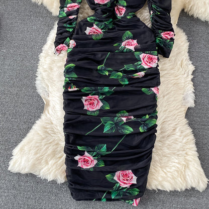 Square Neck Printed Mesh Dress