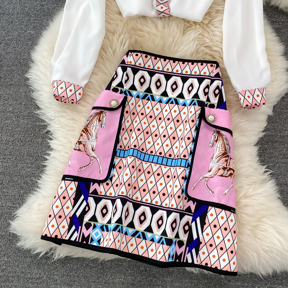 Printed Shirt & High Waist Skirt Two Piece Set