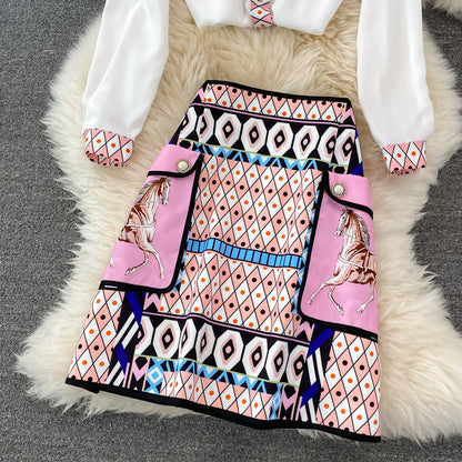Printed Shirt & High Waist Skirt Two Piece Set
