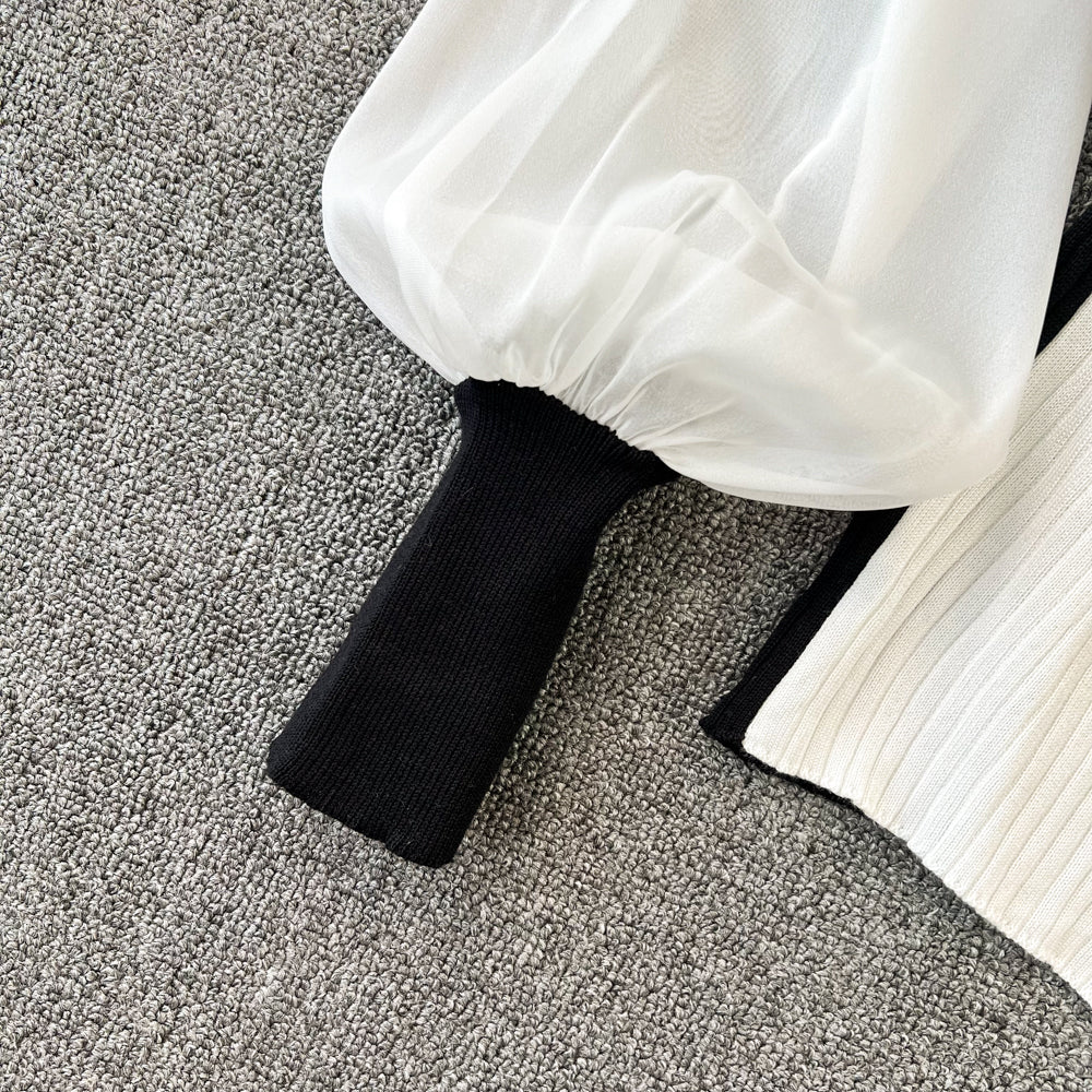 Color Blocking V-neck Patchwork Knitwear