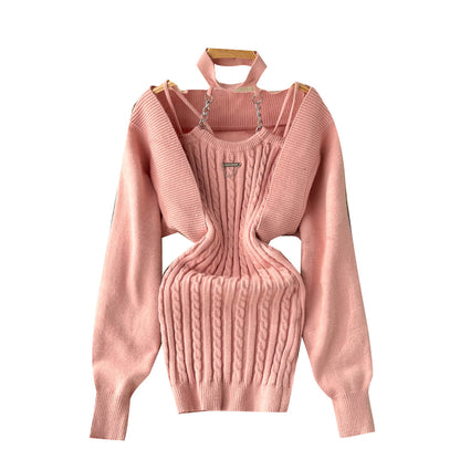 Halter Sweater Top & Cardigan 2Pcs