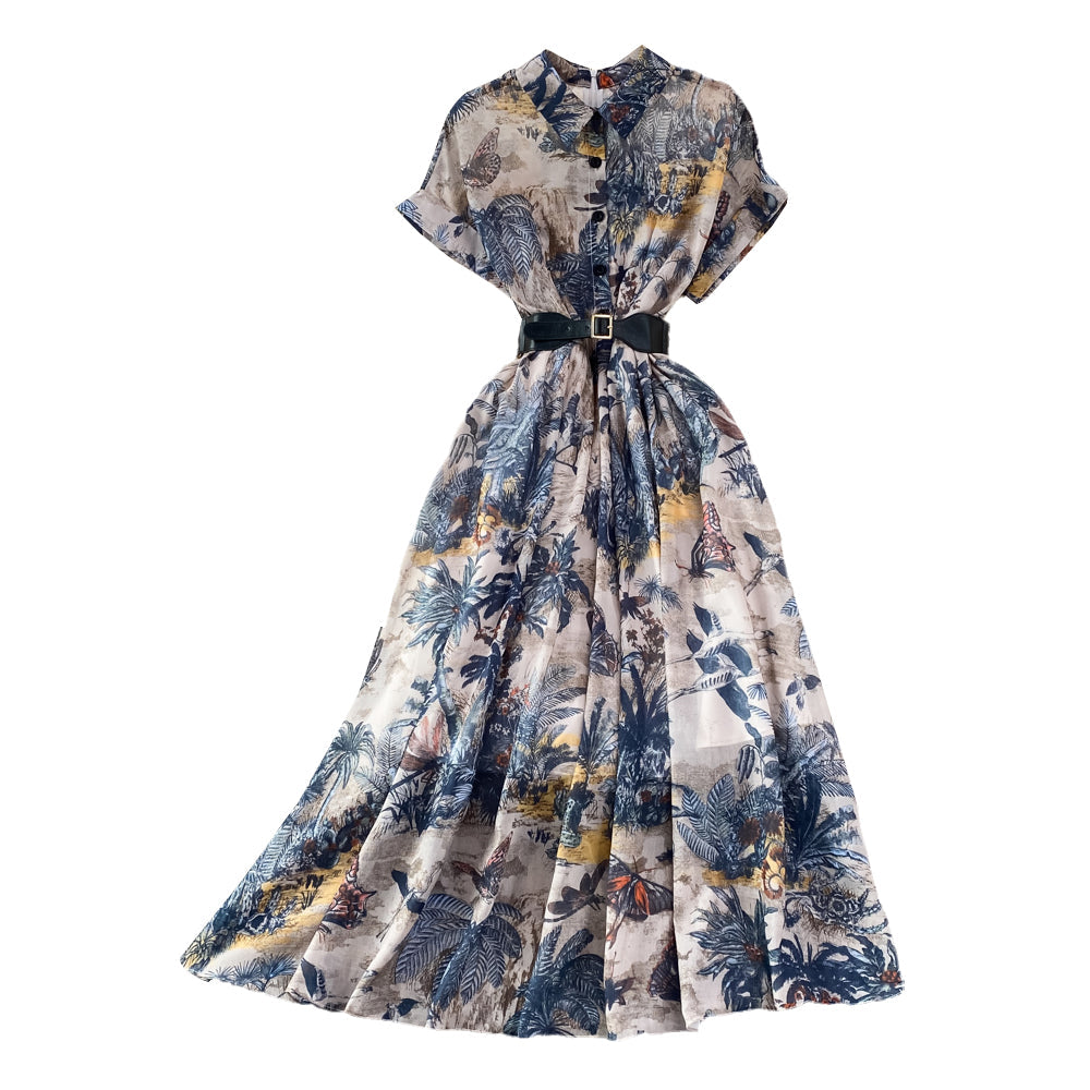 Indigo Painting A-line Maxi Dress