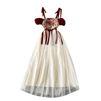 Floral Embroidered Camisole Mesh Dress