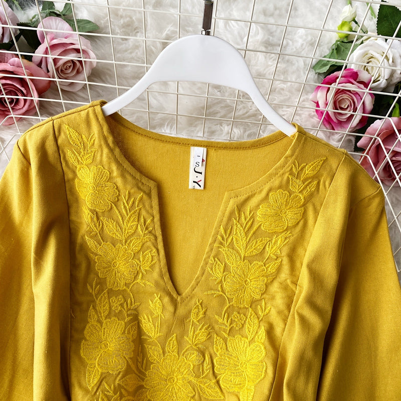 Cotton&Linen Embroidered Tassel dress