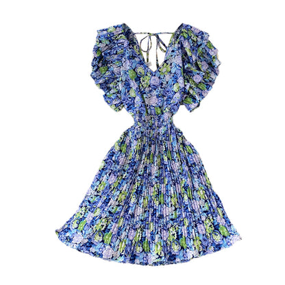 Fairy Ruffle Sleeve Floral Pleated Dress