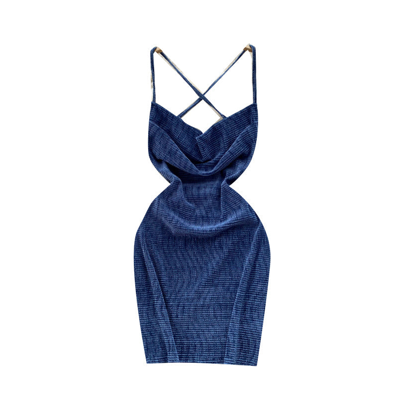True Navy Crisscross Strap Slip Dress