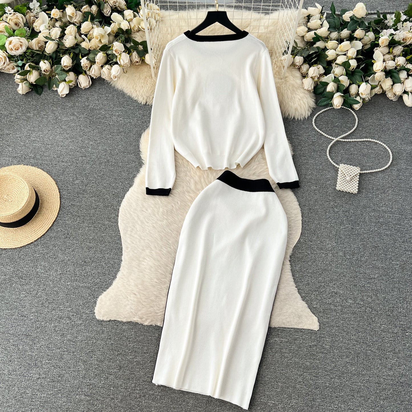 Round Collar Sweater&Skirt Knitted 2Pcs