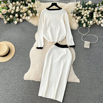 Round Collar Sweater&Skirt Knitted 2Pcs
