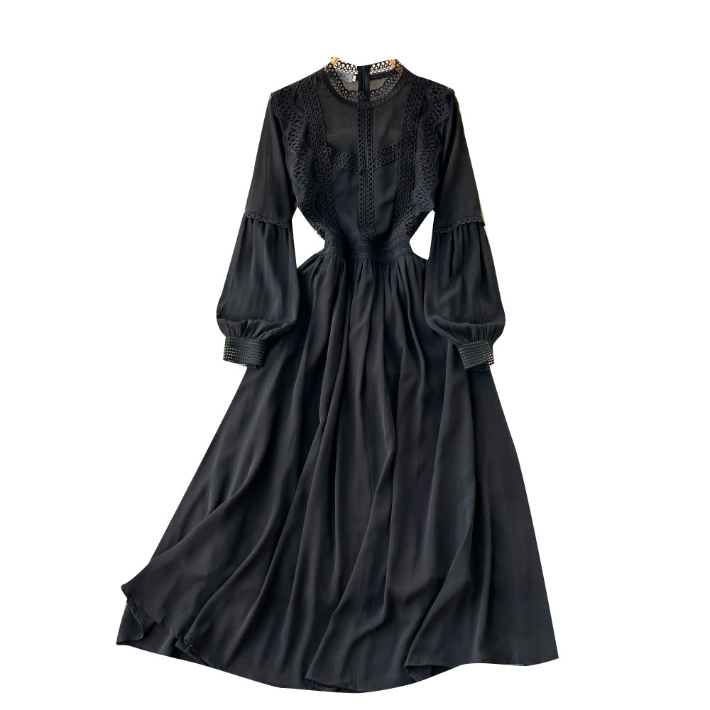 Parisian Lace Panel Black Dress