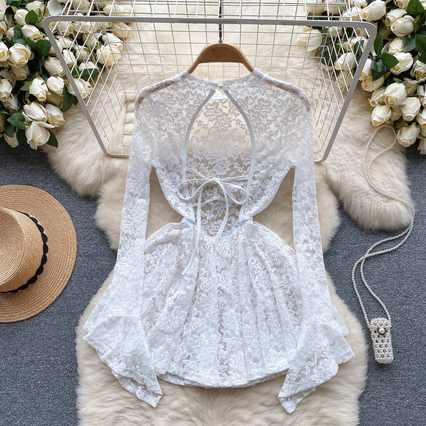 Wisteria Lace Bell-Sleeve Dress