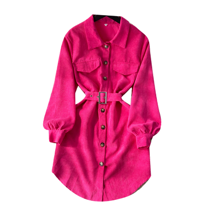 Contemporary Sleek Corduroy Shirt Dress