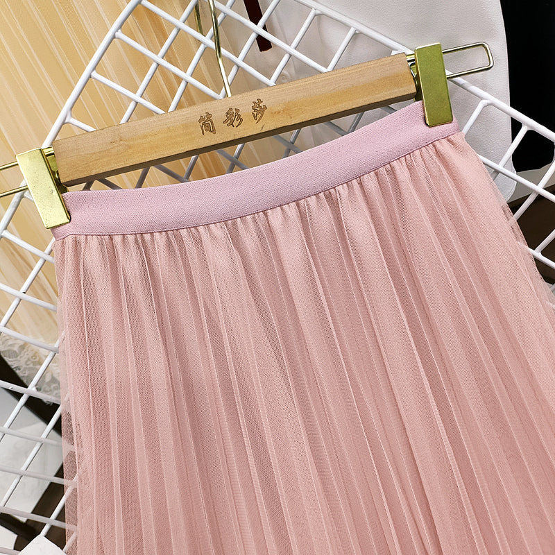 French Retro Beaded Mesh Skirt