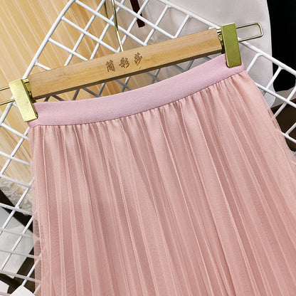 French Retro Beaded Mesh Skirt