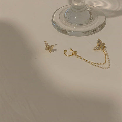 Diamond-studded Bow Tassel Earrings