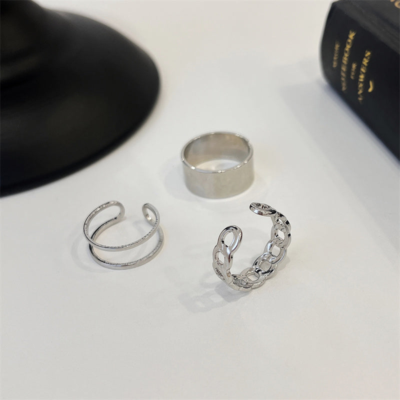 Japanese Style Silver Rings 3Pcs