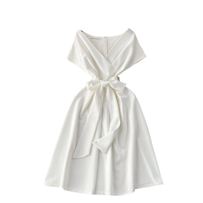Solid Color Formal Lace-up Dress